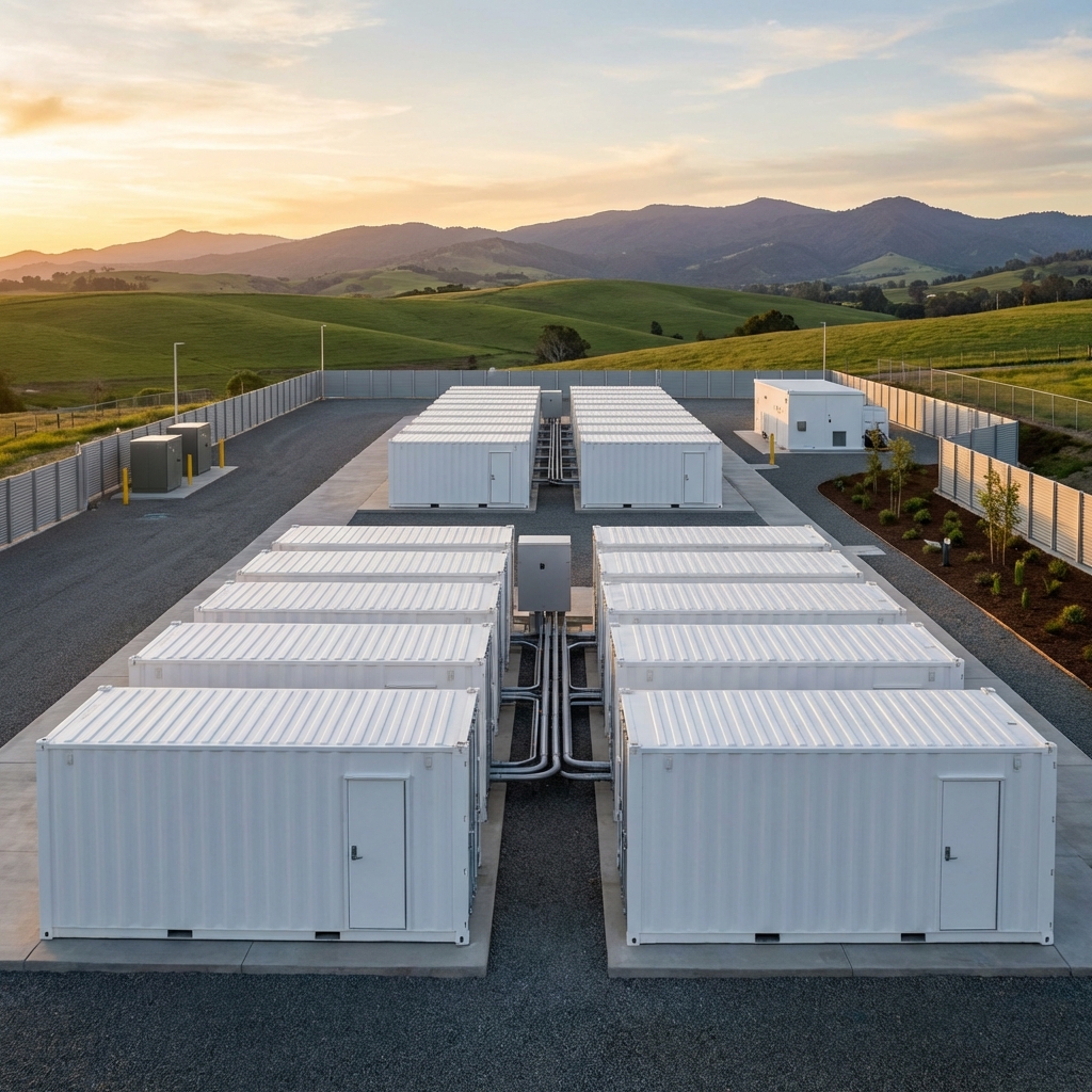 REITが開発する大規模な定置型蓄電所（系統用蓄電池）の設備外観イメージ