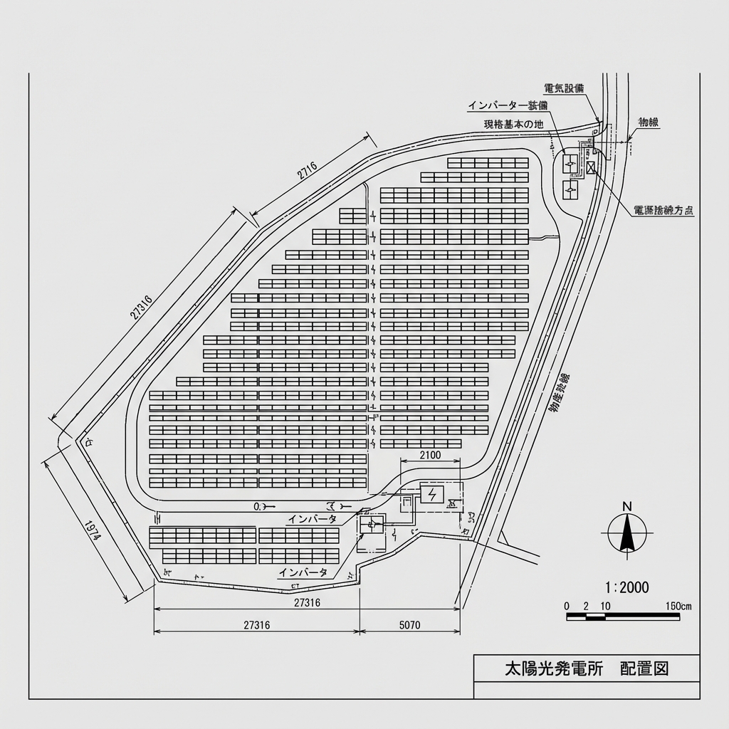 敷地形状に合わせて自動生成された高効率パネルレイアウト図